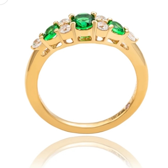 Suzy Levian Yellow Sterling Silver Green White Cubic Zirconia Graduating Ring 7 - Picture 6 of 10